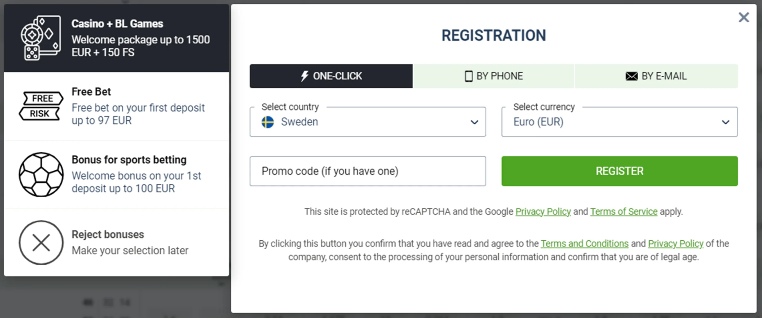 BetLabel Registreringssteg